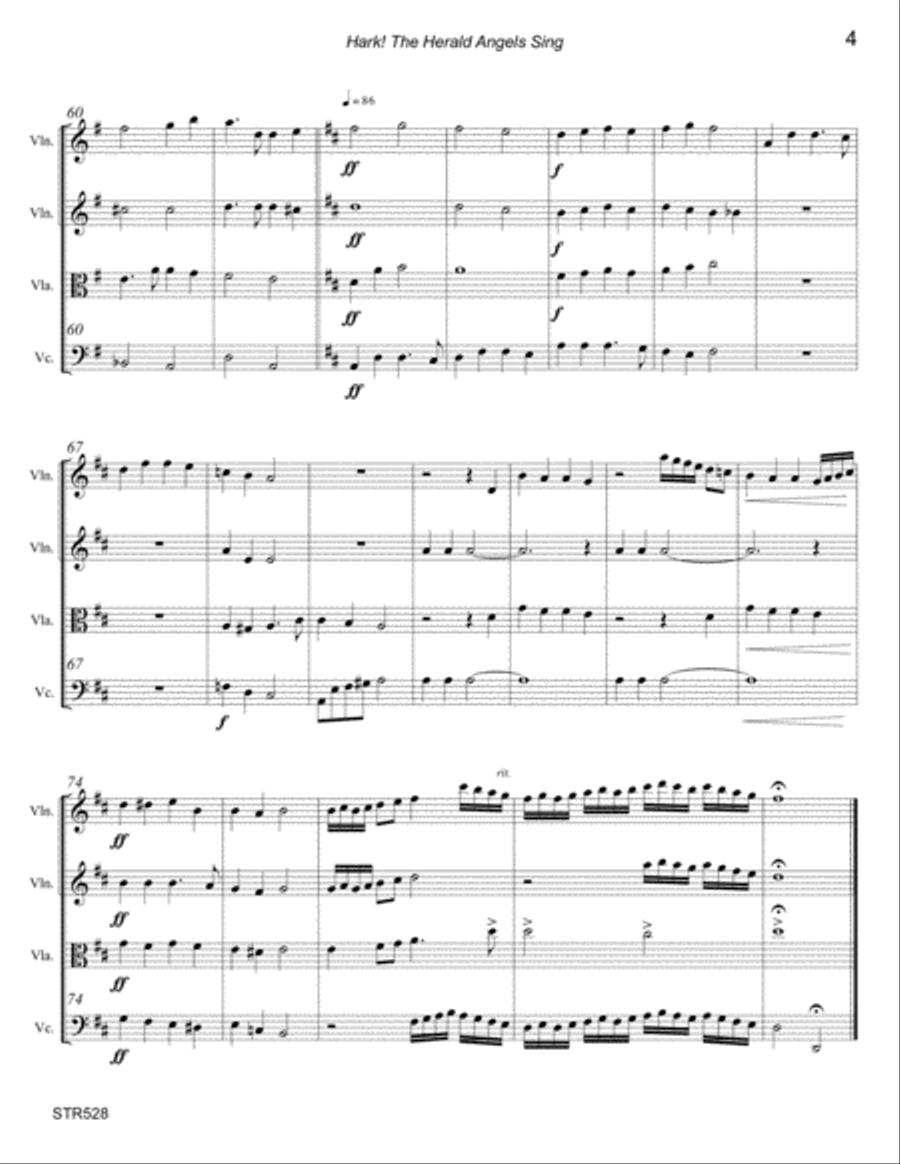 HARK THE HERALD ANGELS SING - unaccompanied STRING QUARTET A Cappella scores gallery preview page 4