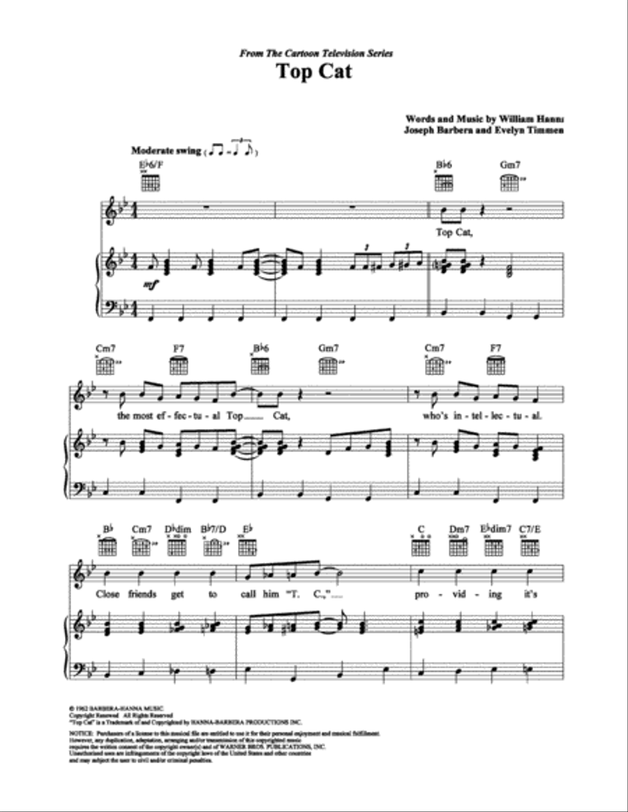 Top Cat Top Cat Piano, Vocal, Guitar scores gallery preview page 1