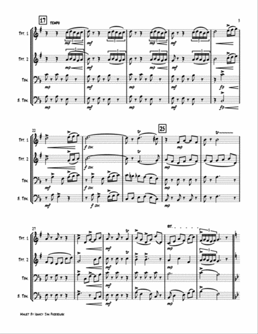 Minuet by By Ignacy Jan Paderewski (For Brass Quartet) Brass Quartet scores gallery preview page 3