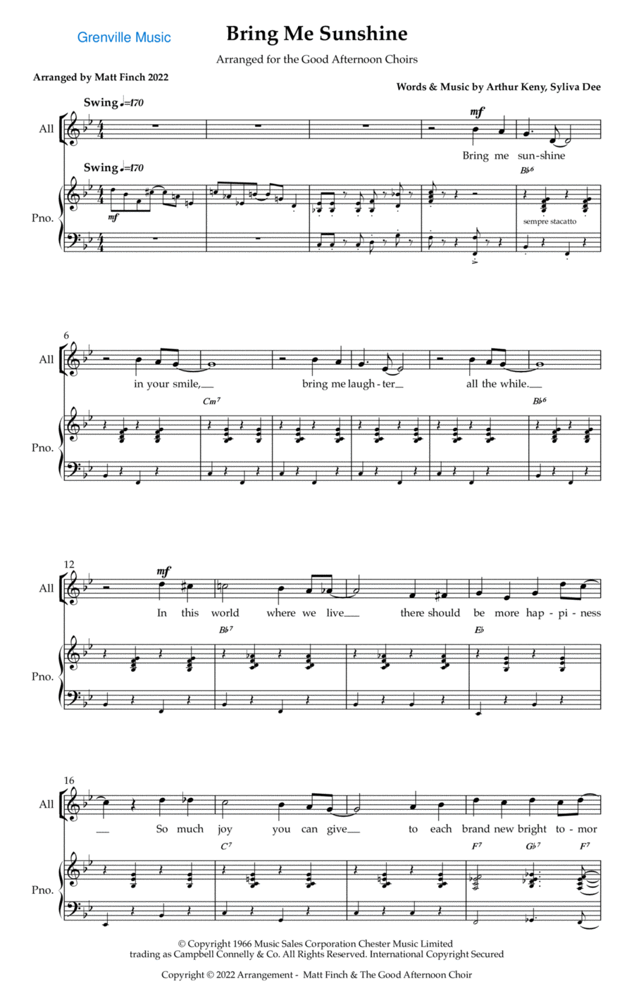 Bring Me Sunshine 3-Part scores gallery preview page 1