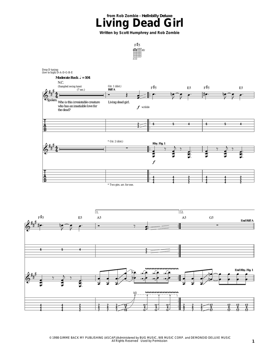 Living Dead Girl Electric Guitar scores gallery preview page 1