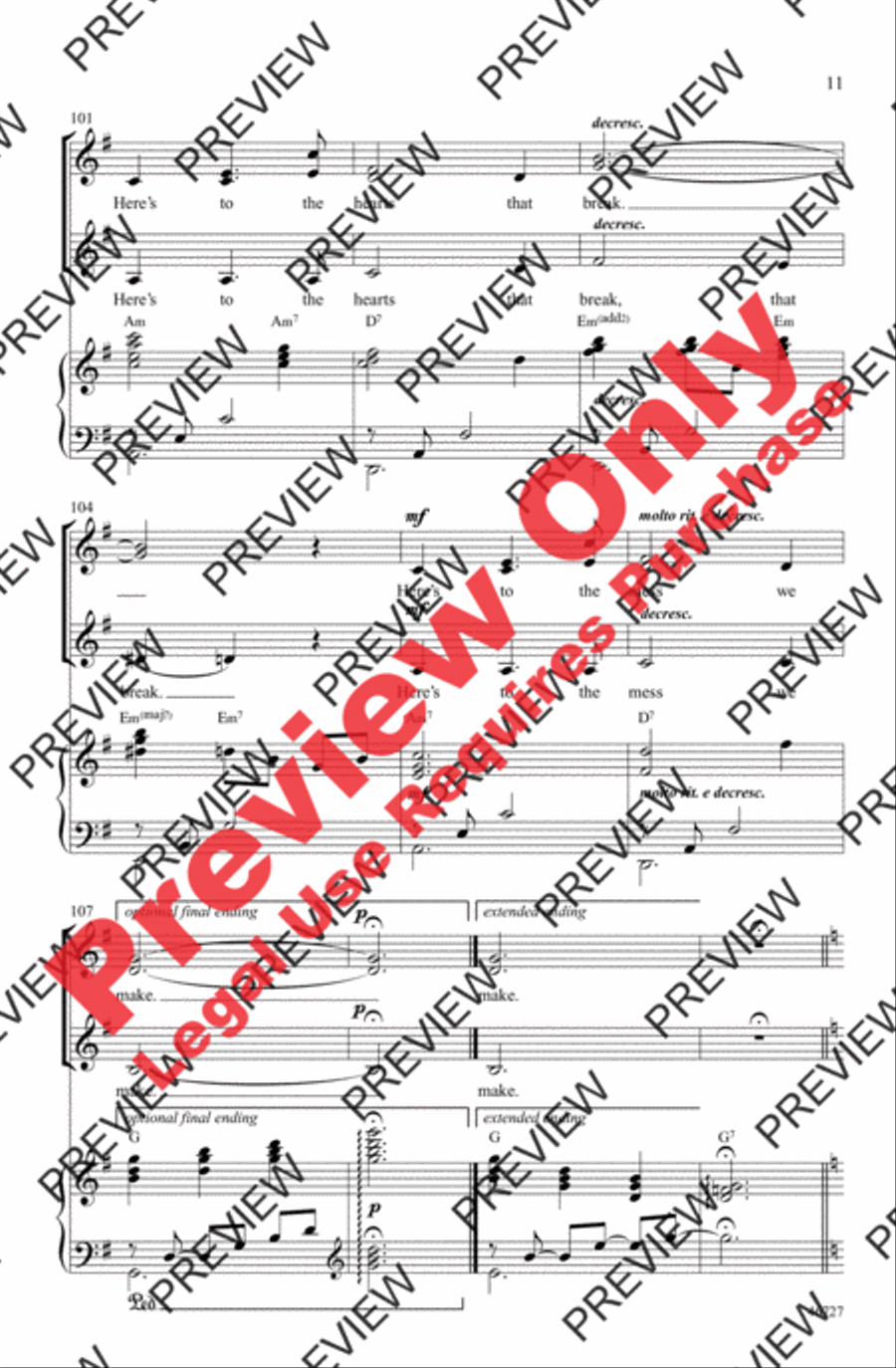 Audition (The Fools Who Dream) Women's Choir scores gallery preview page 11