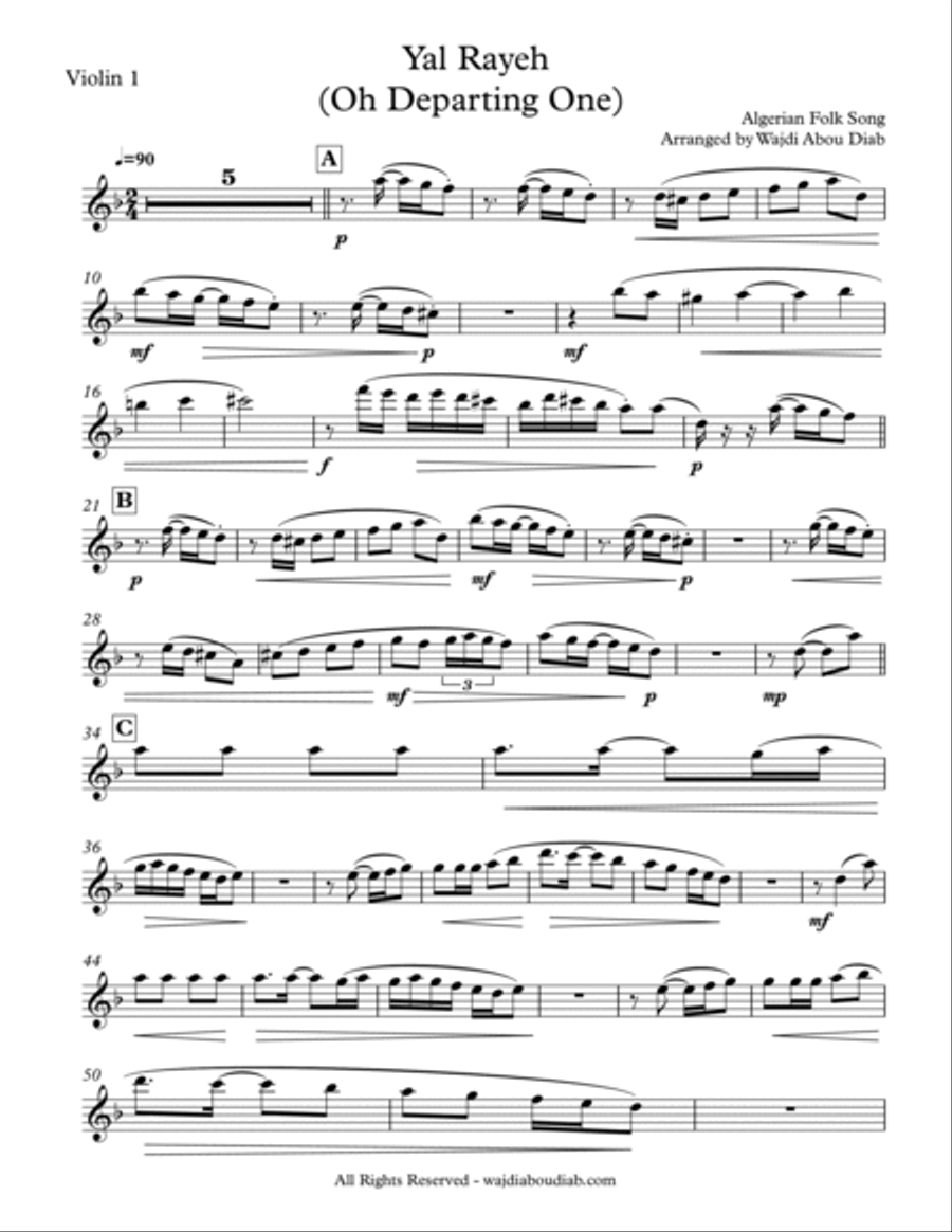 Yal Rayeh (Arabic Song) - violin quartet String Quartet scores gallery preview page 6