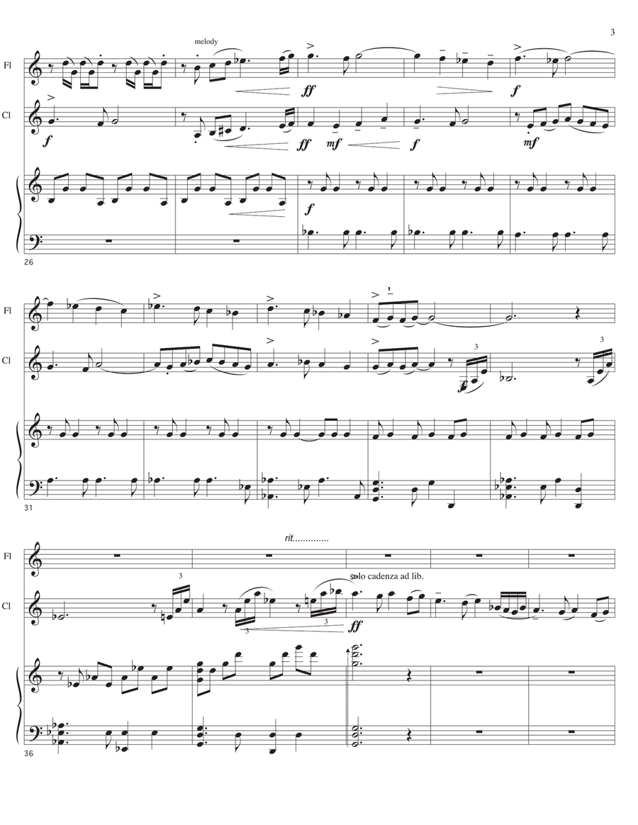 DOPPLER EFFECT for Flute, Bb Clarinet, and Piano Small Ensemble scores gallery preview page 3