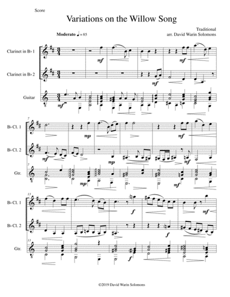 Variations on The Willow Song for 2 clarinets and guitar image number null
