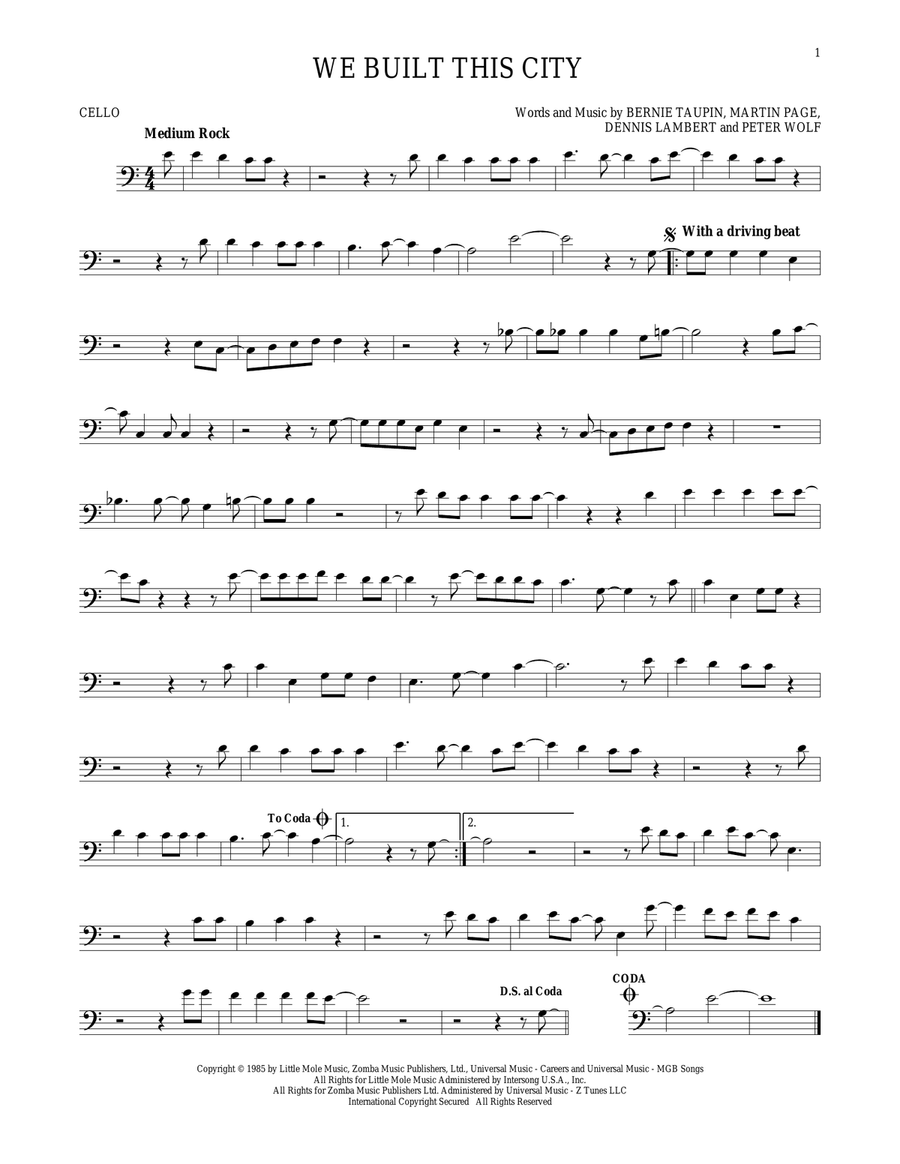 We Built This City We Built This City Cello Solo scores gallery preview page 1