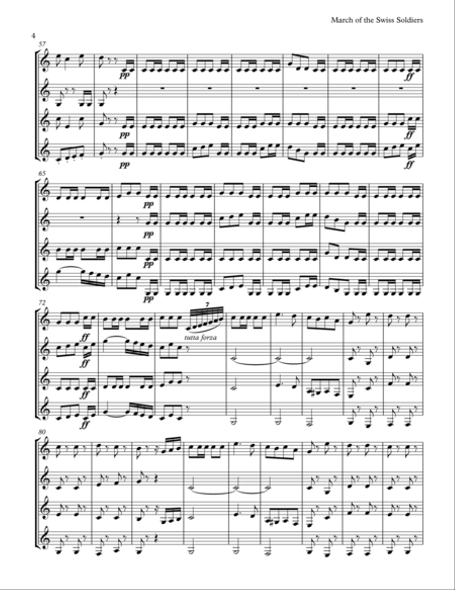 Rossini: March of the Swiss Soldiers from William Tell Overture for Horn Quartet French Horn Quartet scores gallery preview page 4