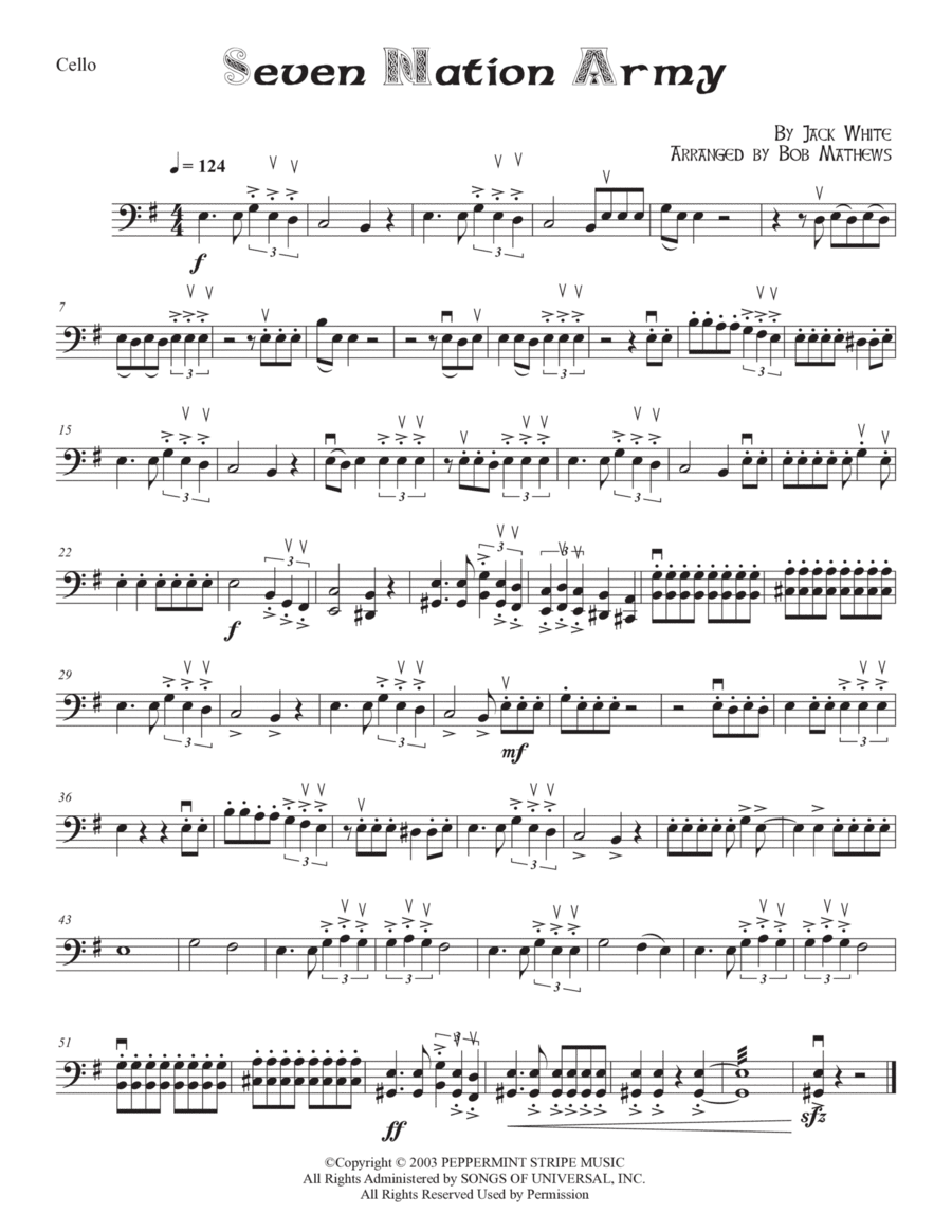 Seven Nation Army Cello Solo scores gallery preview page 1