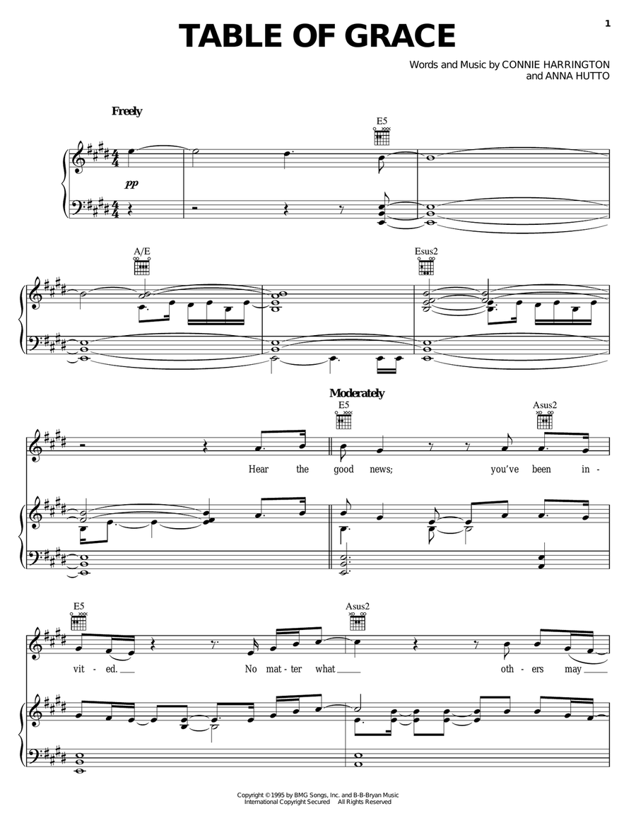 Table Of Grace Table Of Grace Piano, Vocal, Guitar scores gallery preview page 1