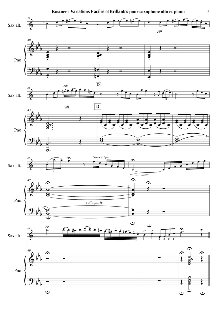 Jean-Georges Kastner: Variations Faciles et Brillantes for alto saxophone and piano Alto Saxophone scores gallery preview page 5