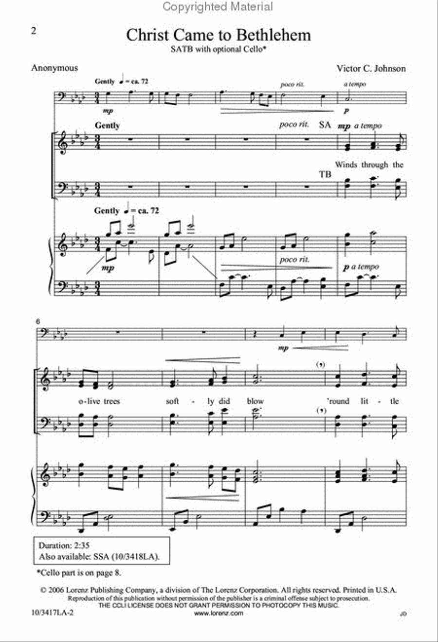 Christ Came to Bethlehem 4-Part scores gallery preview page 2