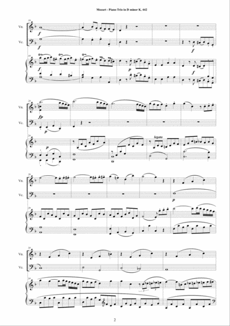 Mozart - Piano Trio in D minor K 442 for Violin, Cello and Piano - Score and Parts Piano Trio scores gallery preview page 2