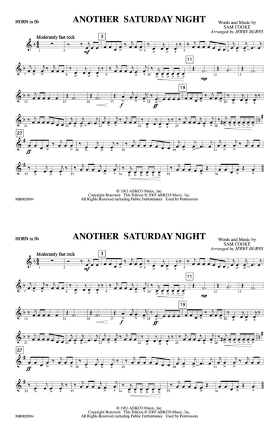Another Saturday Night: Horn in B flat Marching Band scores gallery preview page 1