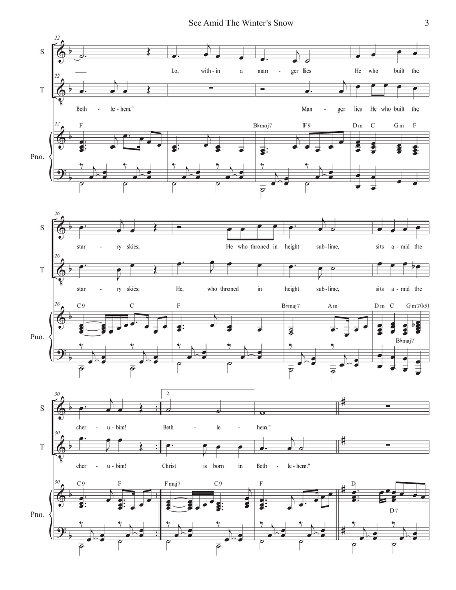 See Amid The Winter's Snow (2-part choir - (Soprano and Tenor) 2-Part scores gallery preview page 3