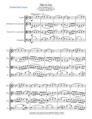 ODE TO JOY, Beethoven, String Trio, Intermediate Level for 2 violins and cello or violin, viola and