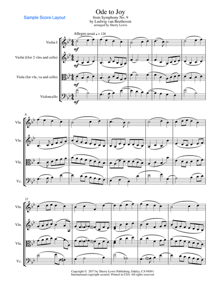 ODE TO JOY, Beethoven, String Trio, Intermediate Level for 2 violins and cello or violin, viola and image number null