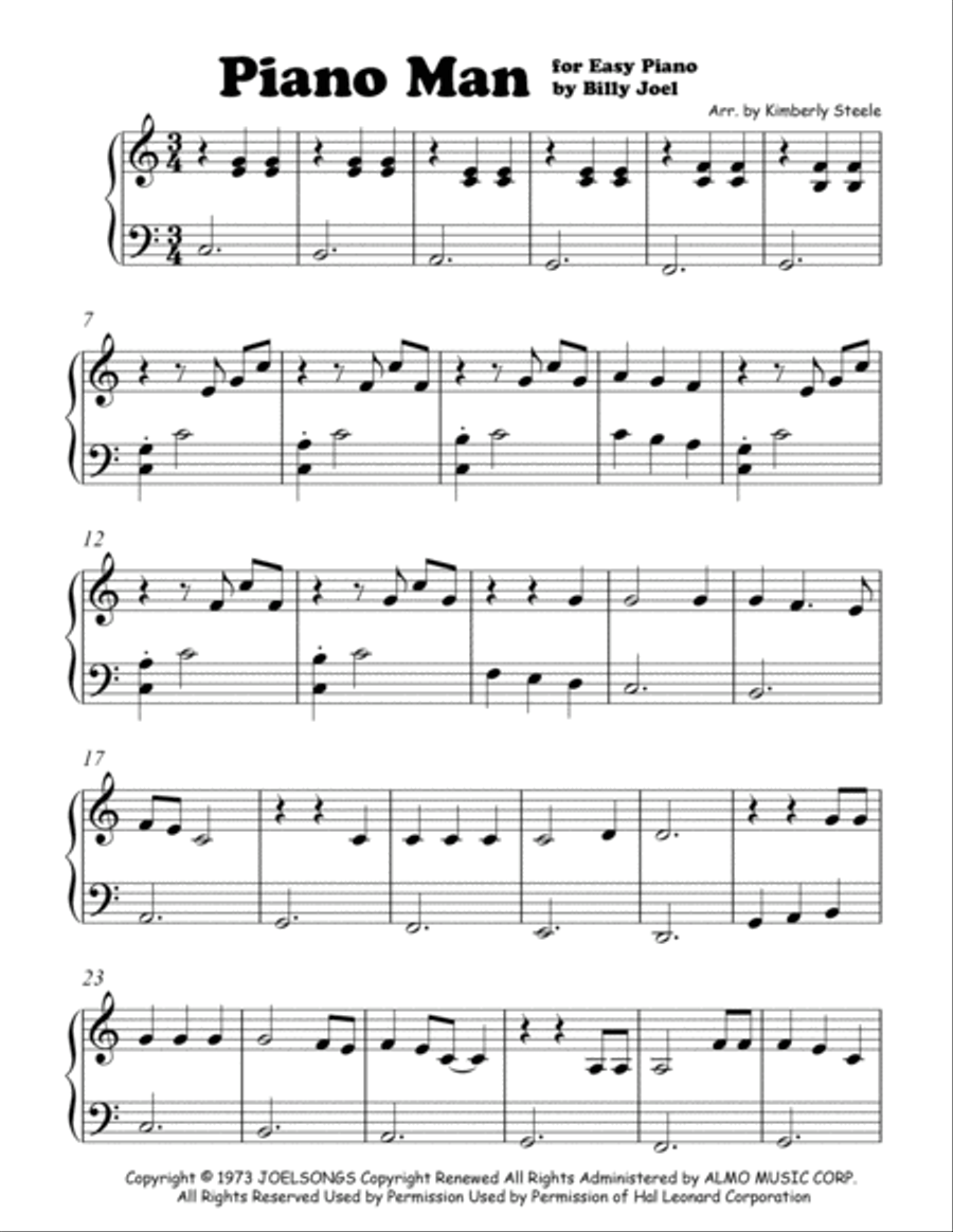 Piano Man Easy Piano scores gallery preview page 1