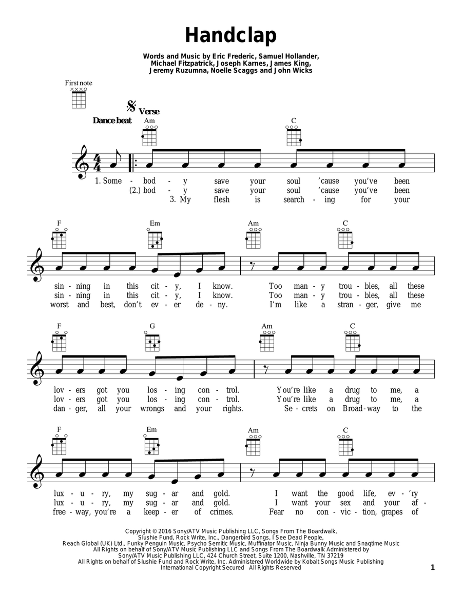 HandClap HandClap Ukulele scores gallery preview page 1
