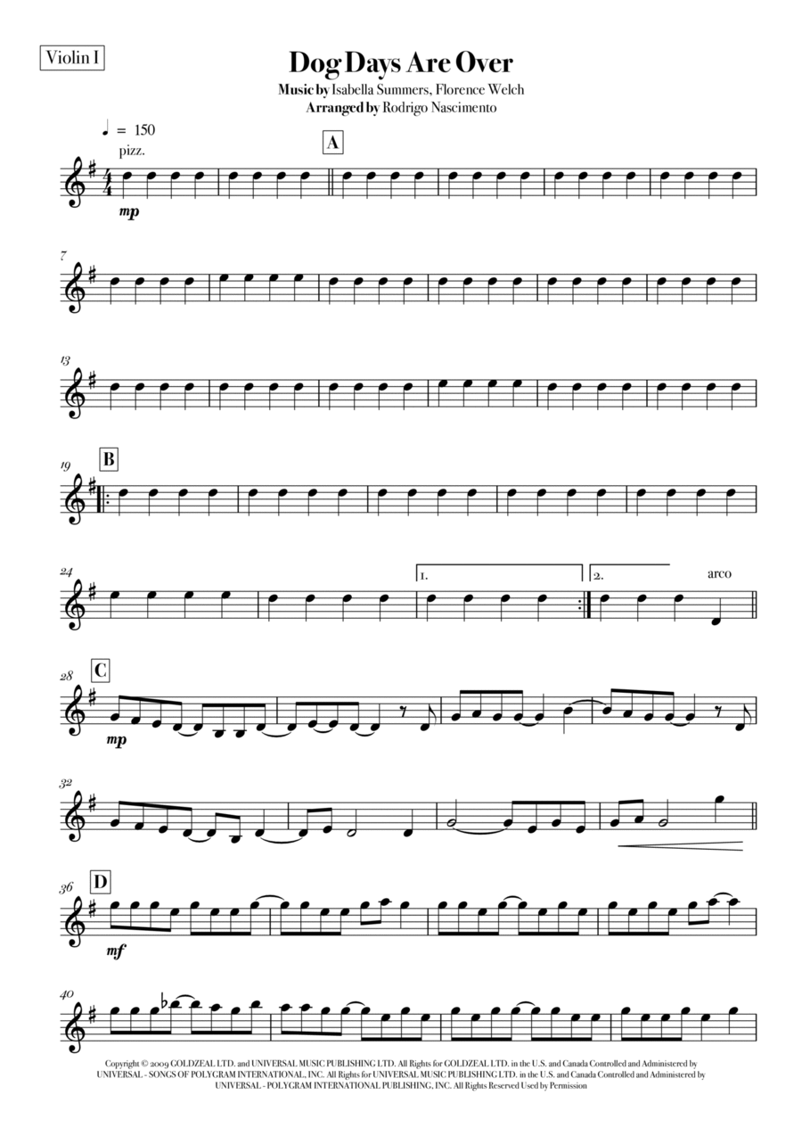 Dog Days Are Over String Quartet scores gallery preview page 1