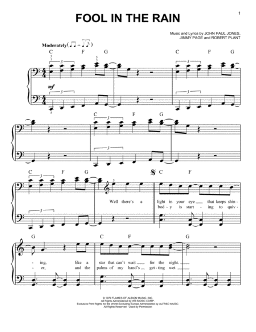 Fool In The Rain Easy Piano scores gallery preview page 1