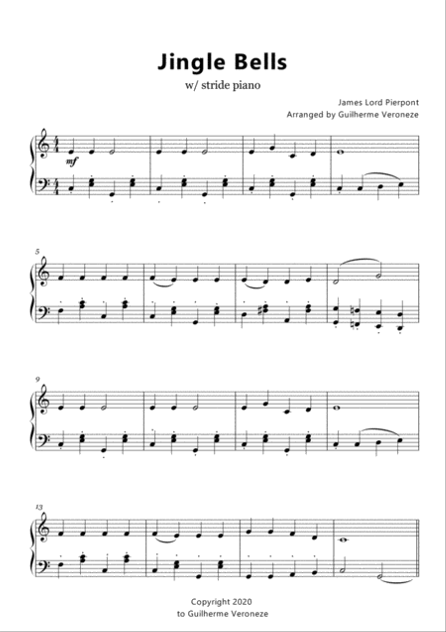 Jingle Bells w/stride piano Piano Solo scores gallery preview page 1