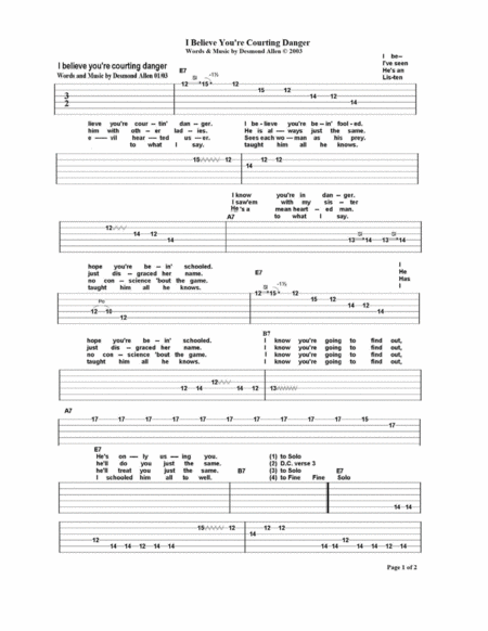 I Believe You're Courting Danger - Guitar Tabs, by Desmond Allen image number null
