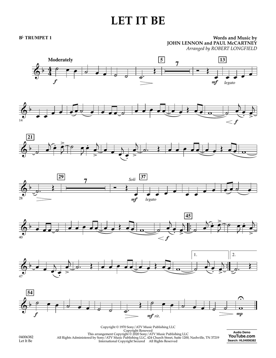 Let It Be (arr. Robert Longfield) - Bb Trumpet 1 Concert Band scores gallery preview page 1