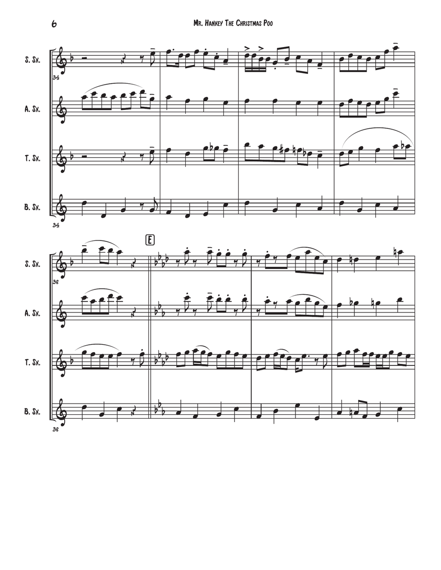Mr. Hankey The Christmas Poo Saxophone Quartet scores gallery preview page 6
