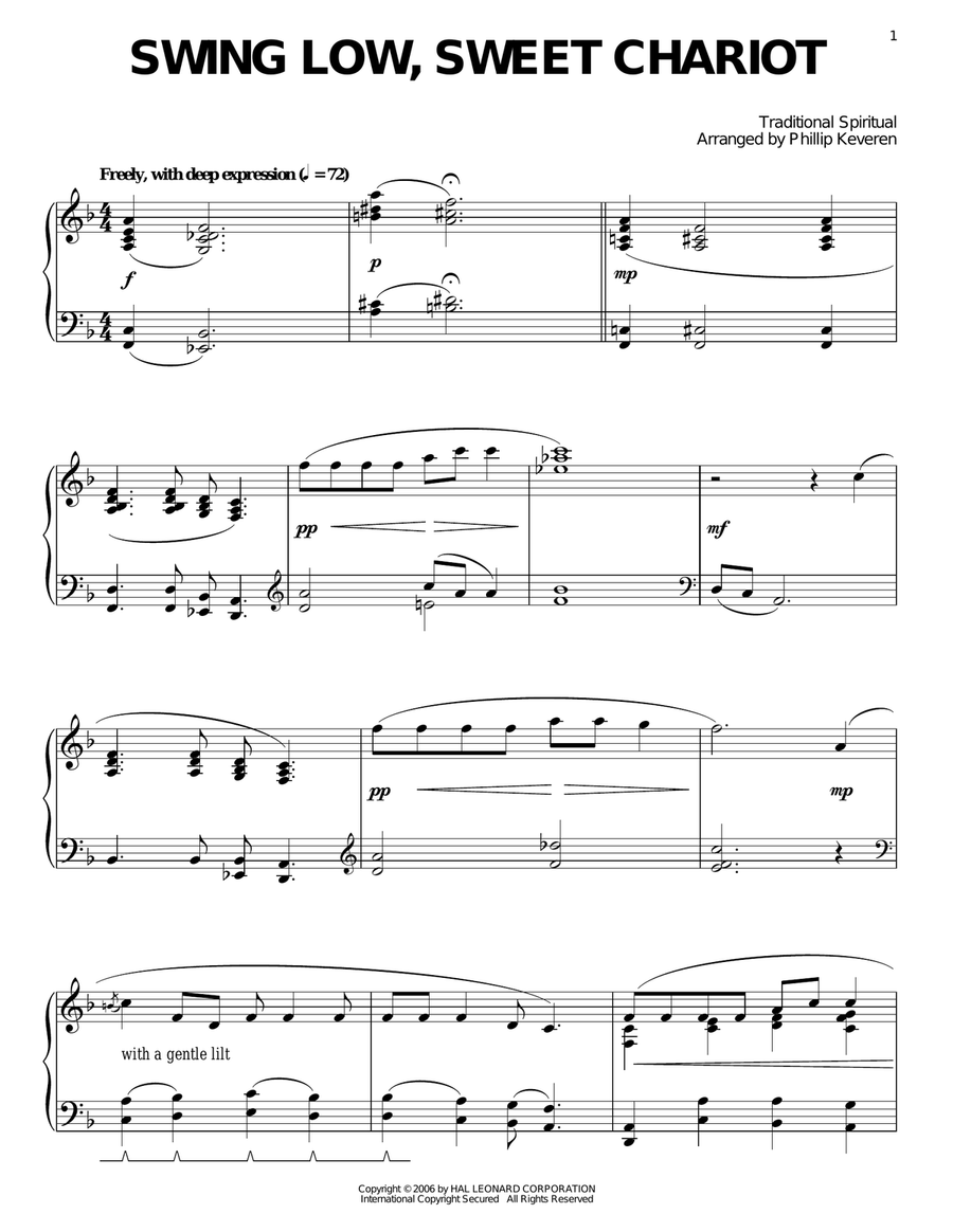 Swing Low, Sweet Chariot Swing Low, Sweet Chariot Piano Solo scores gallery preview page 1