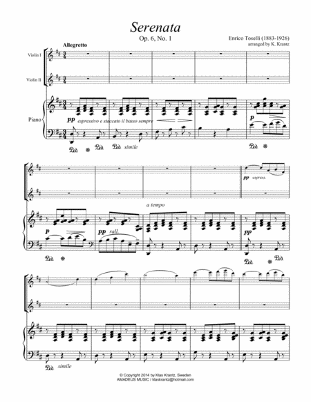 Serenata Rimpianto Op. 6 for violin duo and piano image number null