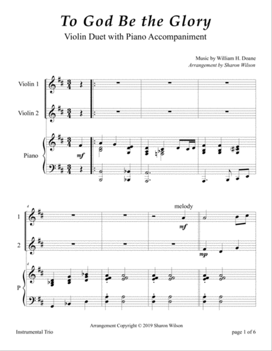 To God Be the Glory (Easy Violin Duet with Piano Accompaniment) String Duet scores gallery preview page 4