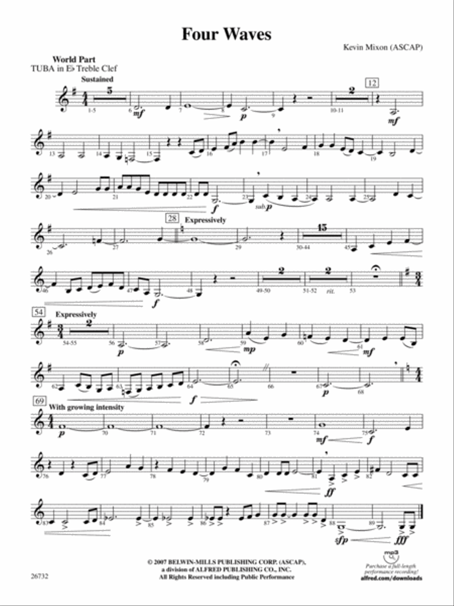 Four Waves: (World Part) E-flat Tuba T.C. Concert Band scores gallery preview page 1