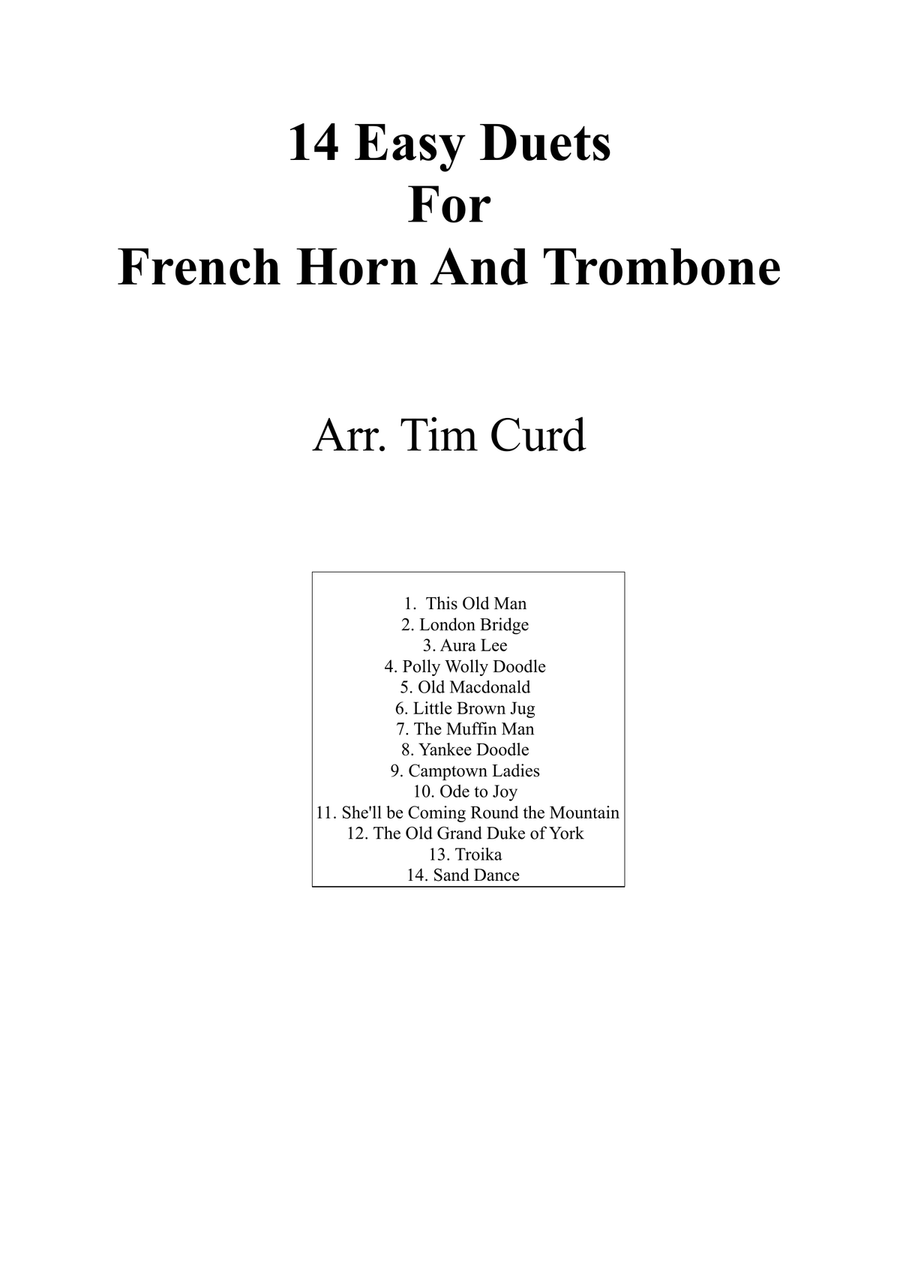 14 Easy Duets For French Horn And Trombone Brass Duet scores gallery preview page 1