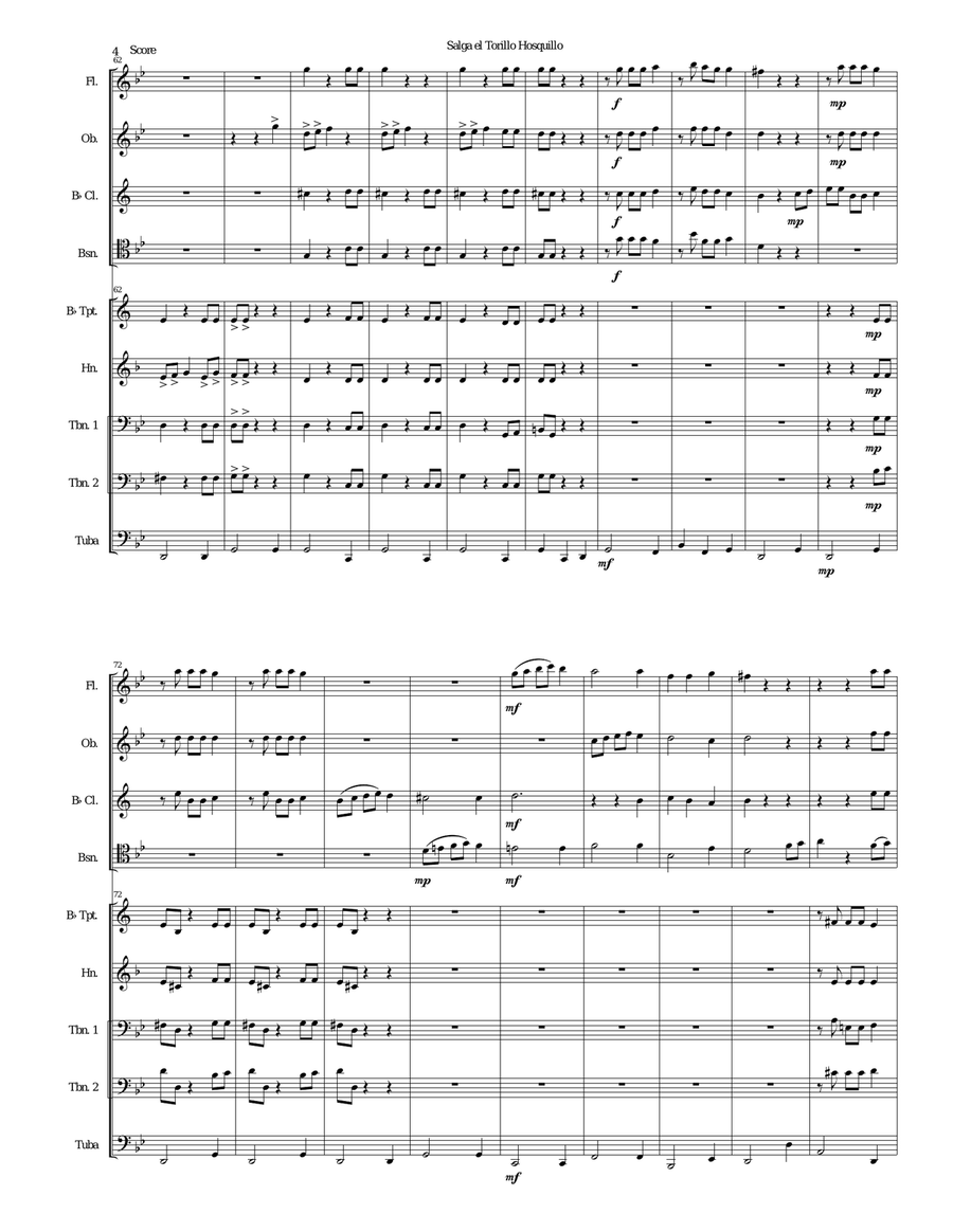 Salga el torillo hosquillo (Let the little wild bull out) arranged for wind and brass ensemble Woodwind Ensemble scores gallery preview page 4