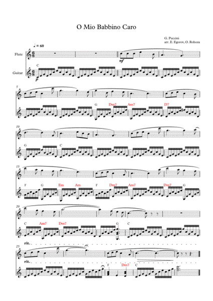 O Mio Babbino Caro, Giacomo Puccini, For Flute & Guitar image number null