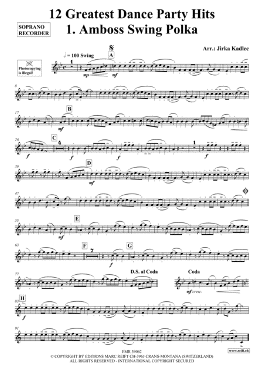 12 Greatest Dance Party Hits Soprano Recorder scores gallery preview page 2
