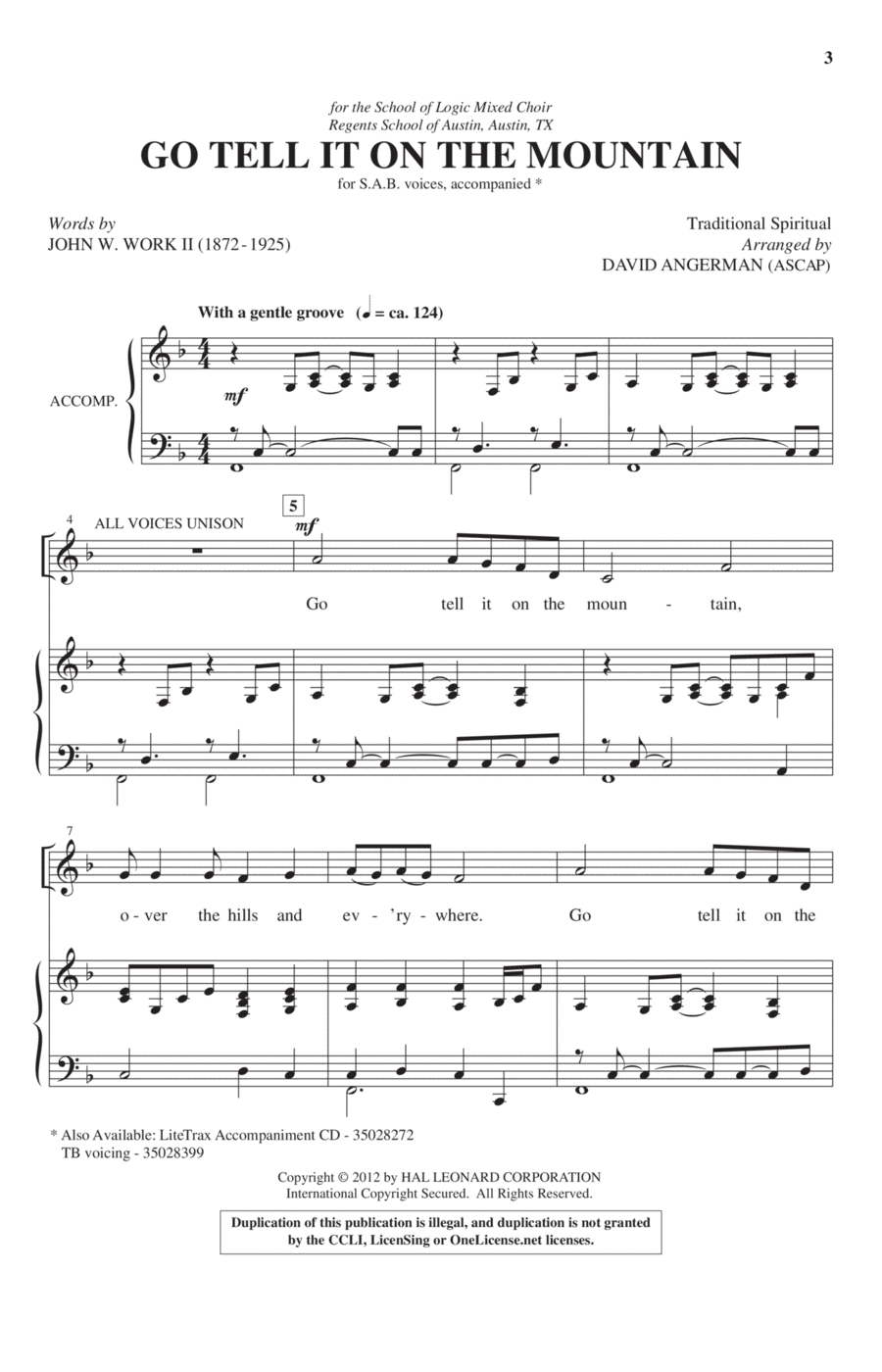 Go, Tell It On The Mountain 3-Part scores gallery preview page 1