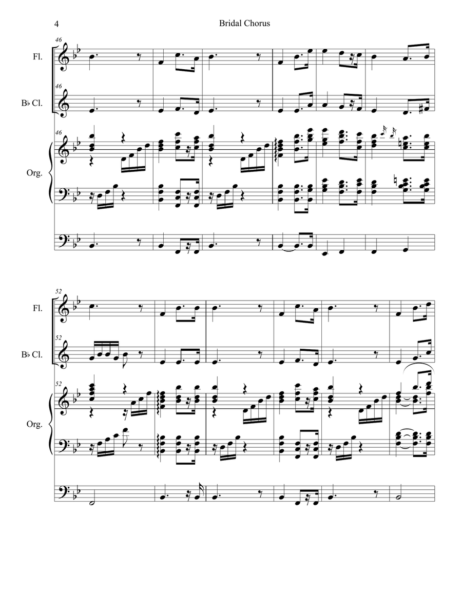 Bridal Chorus (Duet for Flute and Bb-Clarinet - Organ Accompaniment) Woodwind Duet scores gallery preview page 5