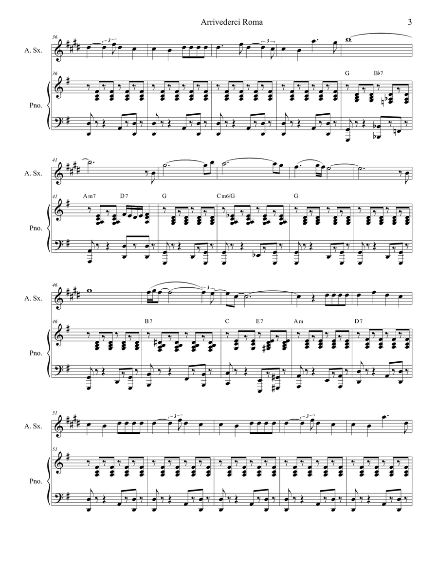 Arrivederci Roma (goodbye To Rome) Alto Saxophone scores gallery preview page 3