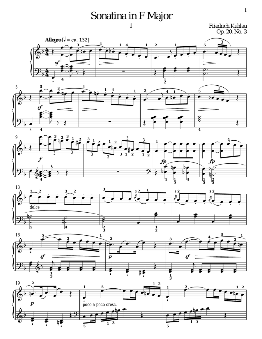 Sonatina In F Major, Op. 20, No. 3 Piano Solo scores gallery preview page 1