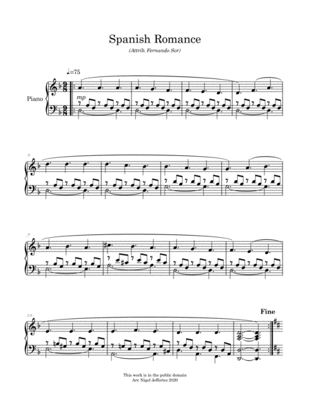 Spanish Romance (from Jeux Interdits) arranged for easy/intermediate piano image number null