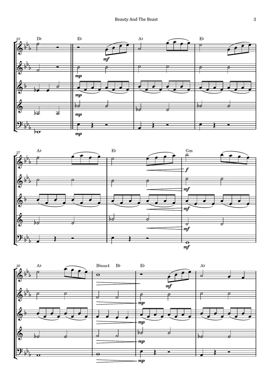 Beauty And The Beast Woodwind Quintet scores gallery preview page 3