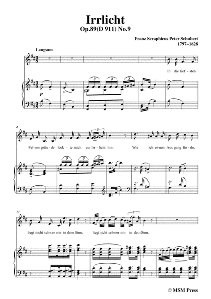 Schubert-Irrlicht,from 'Winterreise',Op.89(D.911) No.9,in b minor,for Voice&Piano image number null