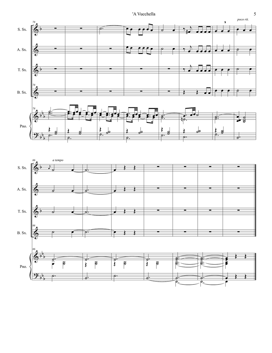 A Vucchella (for Saxophone Quartet and Piano) Woodwind Ensemble scores gallery preview page 6