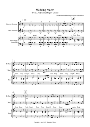 Wedding March (from A Midsummer Night's Dream) for Descant and Tenor Recorder Duet