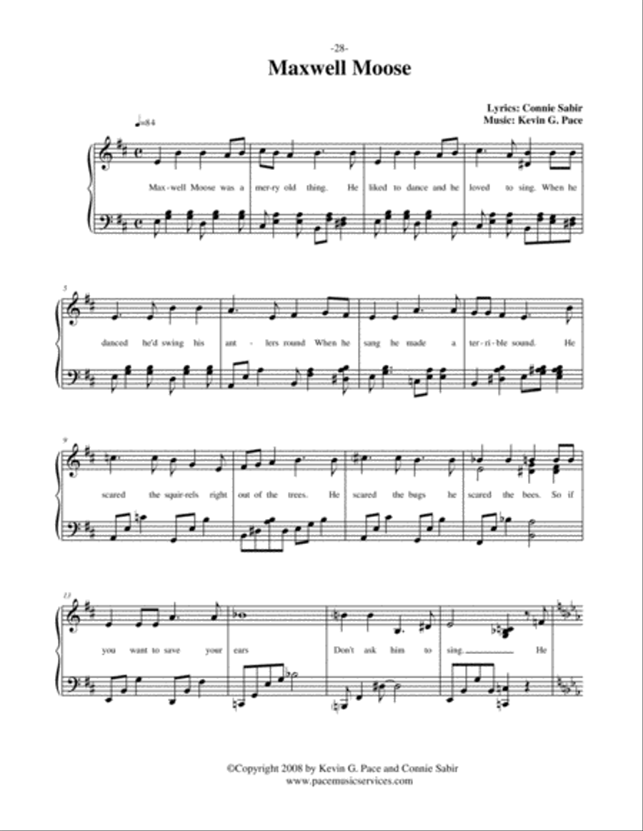 Maxwell Moose - vocal solo with piano accompaniment or piano solo Unison Choir scores gallery preview page 2
