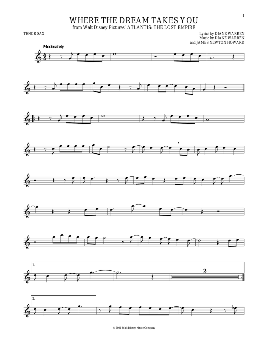 Where The Dream Takes You Tenor Saxophone scores gallery preview page 1