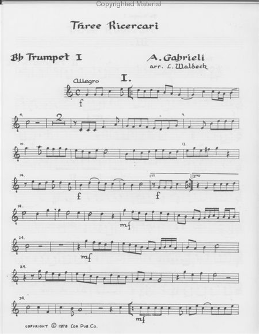 Three Ricercari (Lewis Waldeck) Brass Quartet scores gallery preview page 2