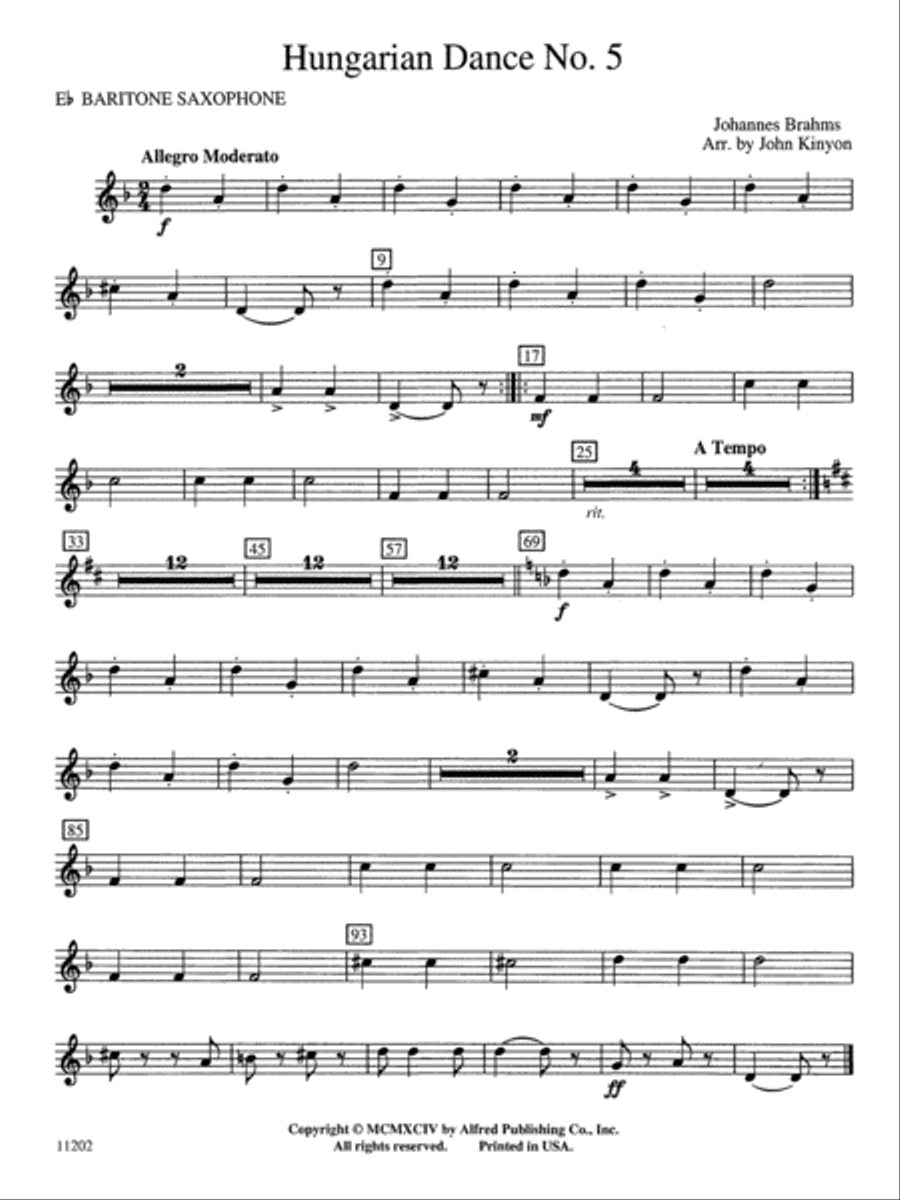 Hungarian Dance No. 5: E-flat Baritone Saxophone Concert Band scores gallery preview page 1