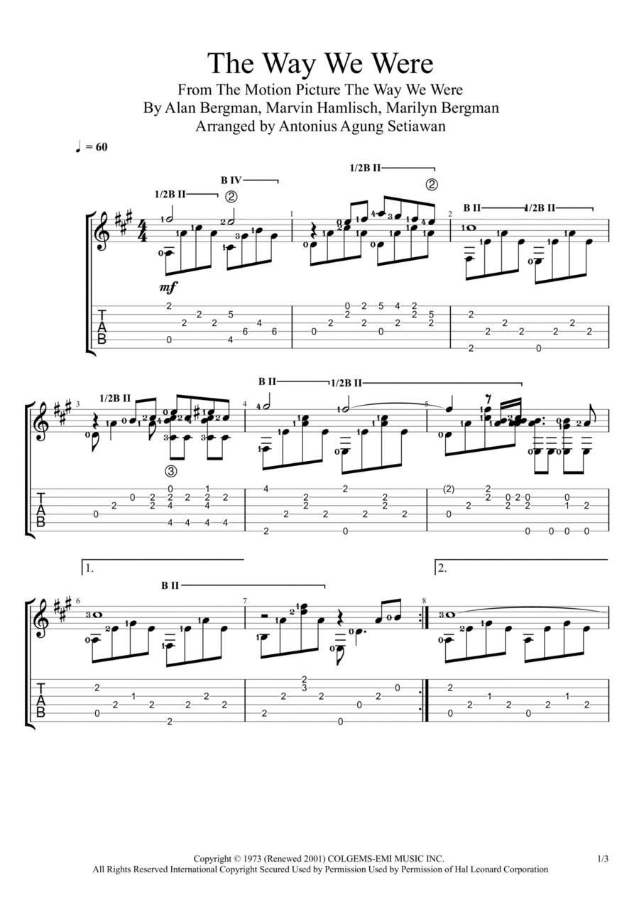 The Way We Were The Way We Were Electric Guitar scores gallery preview page 1